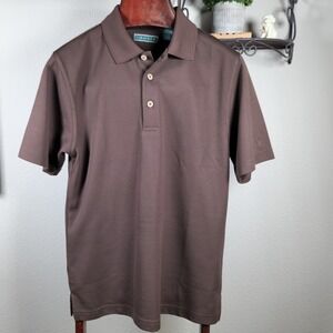 CUBAVERA Solid Textured Men's Polo Shirt S Brown Short Sleeve Golf Resort Casual